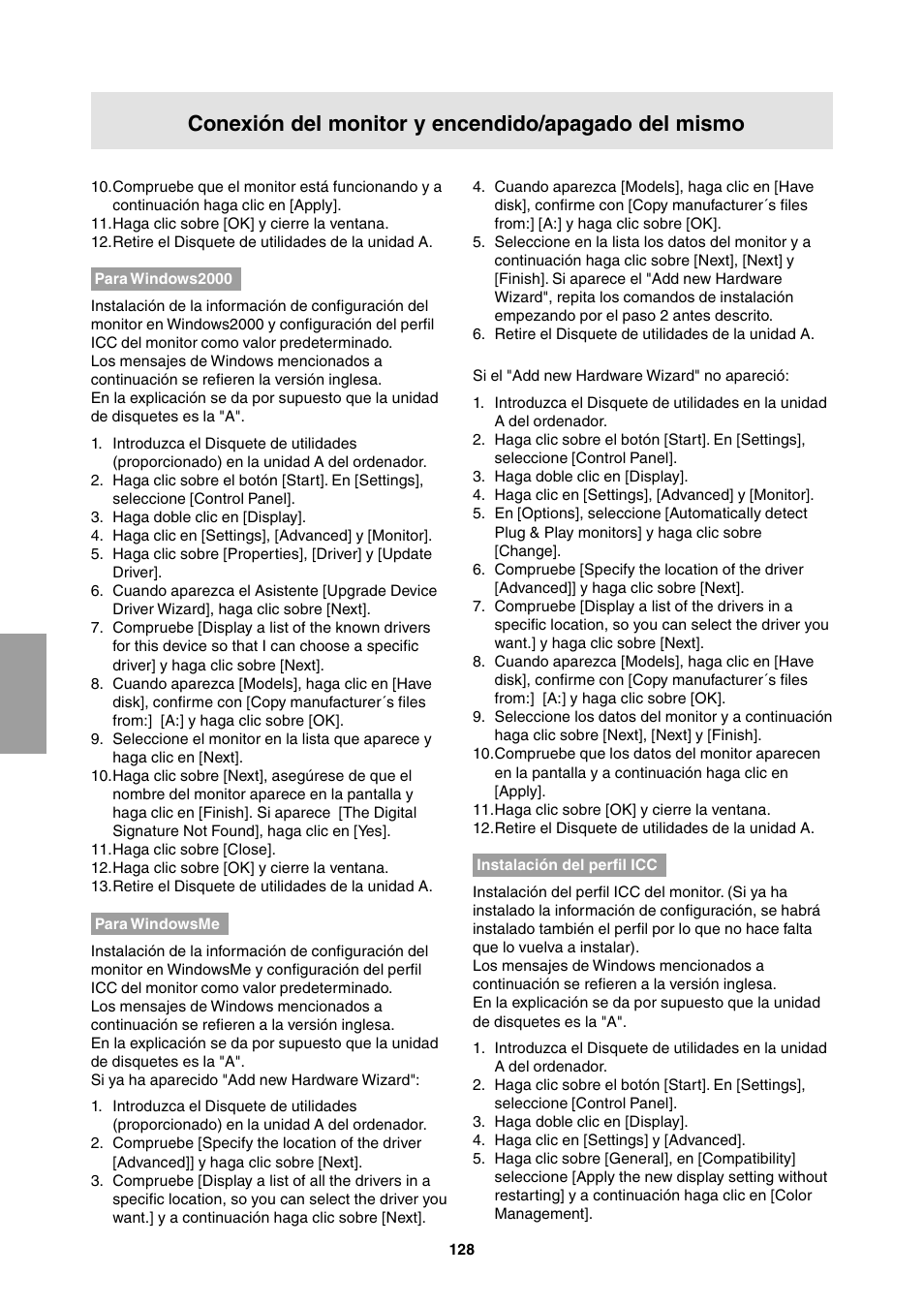 Conexión del monitor y encendido/apagado del mismo | Sharp LL-T1811W User Manual | Page 128 / 144