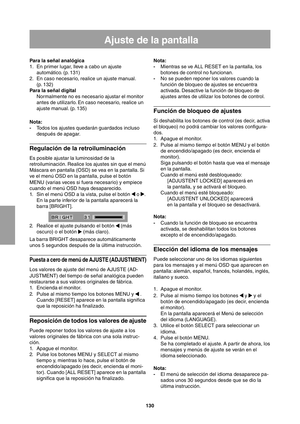 Ajuste de la pantalla | Sharp LL-T1811W User Manual | Page 130 / 144