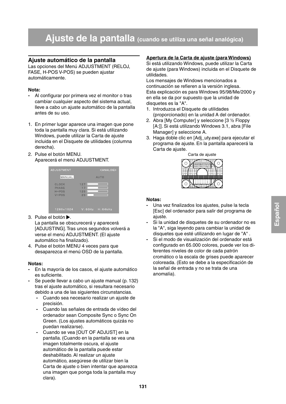 Ajuste de la pantalla, Español | Sharp LL-T1811W User Manual | Page 131 / 144