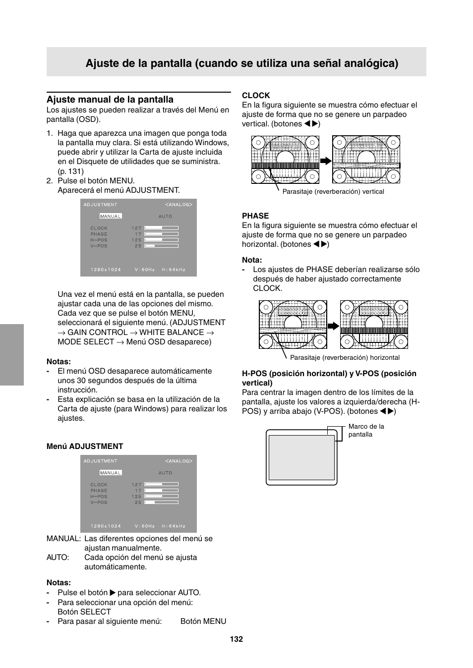 Ajuste manual de la pantalla | Sharp LL-T1811W User Manual | Page 132 / 144