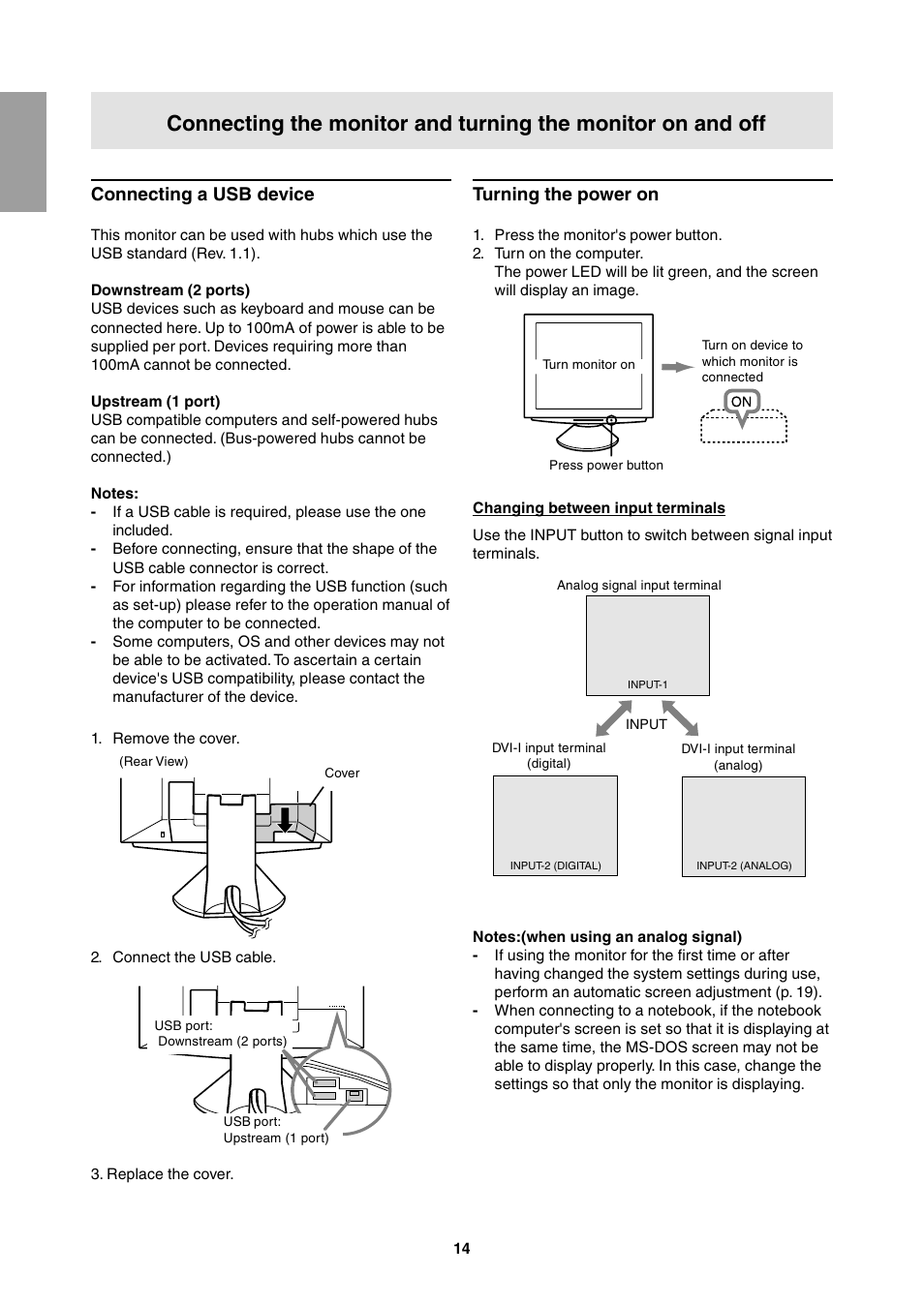 Connecting a usb device, Turning the power on | Sharp LL-T1811W User Manual | Page 14 / 144