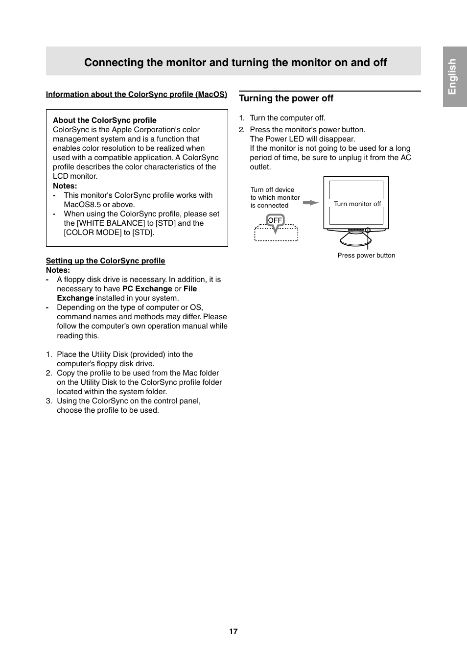 English, Turning the power off | Sharp LL-T1811W User Manual | Page 17 / 144