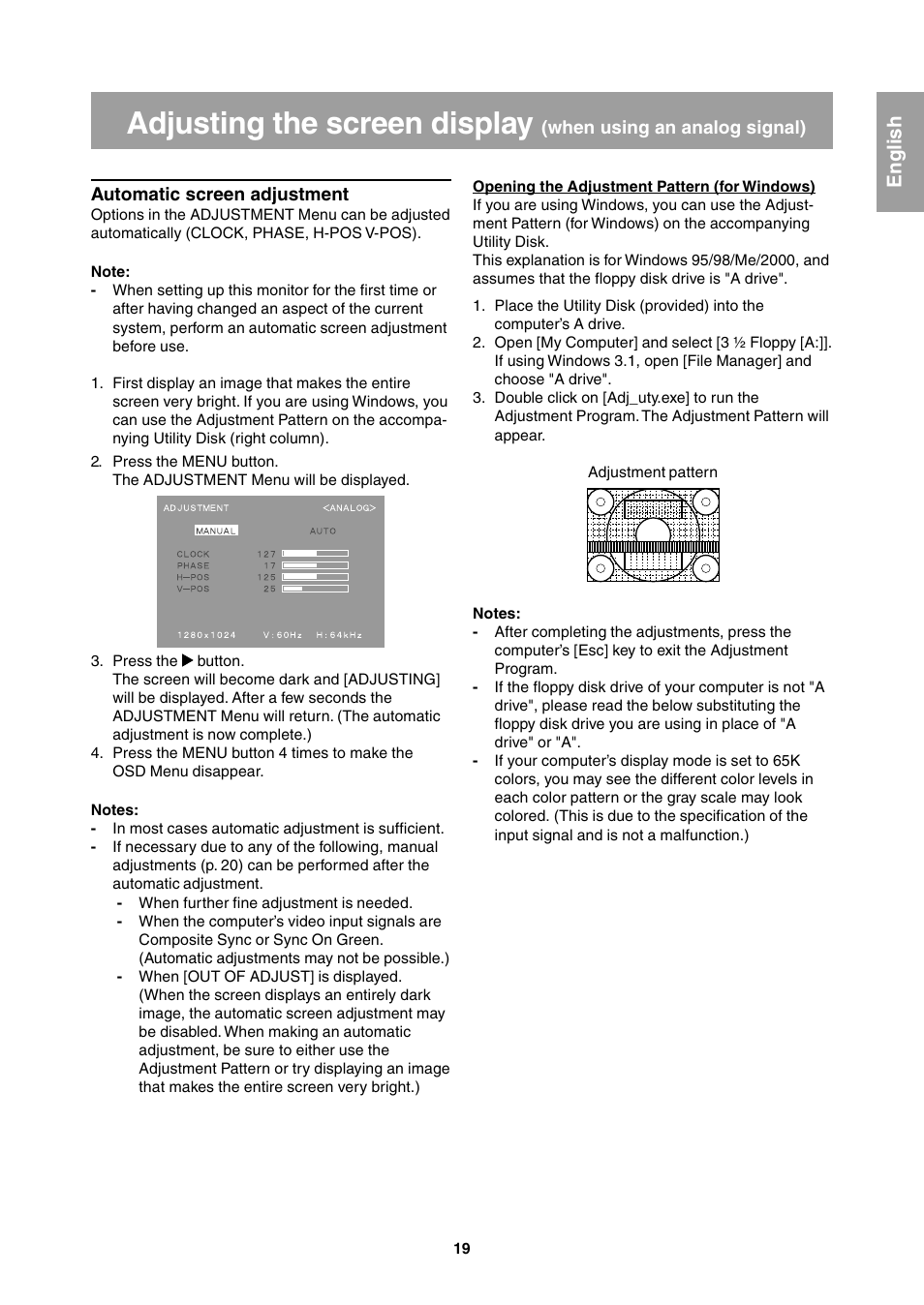 Adjusting the screen display, English | Sharp LL-T1811W User Manual | Page 19 / 144