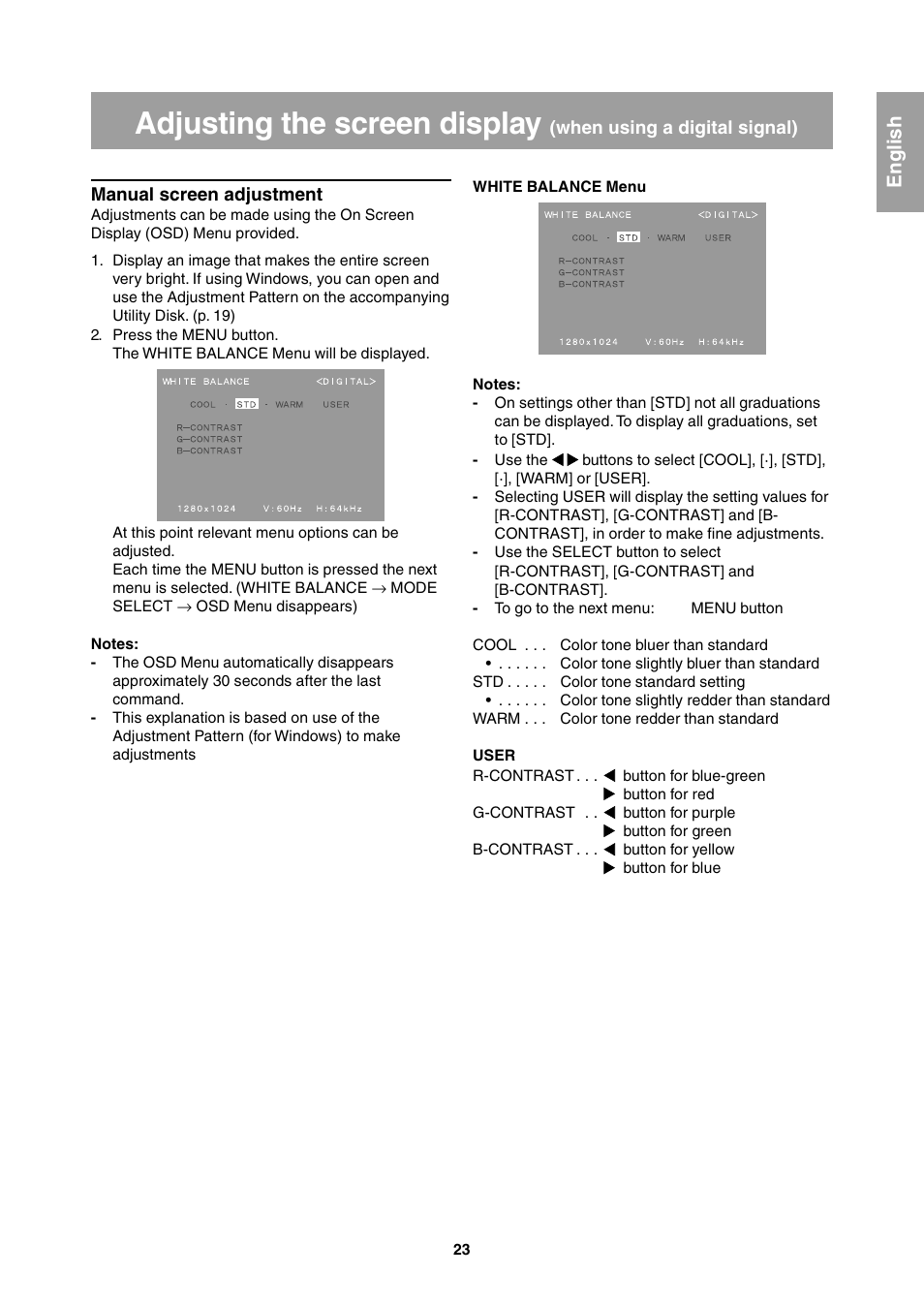 Adjusting the screen display, English | Sharp LL-T1811W User Manual | Page 23 / 144