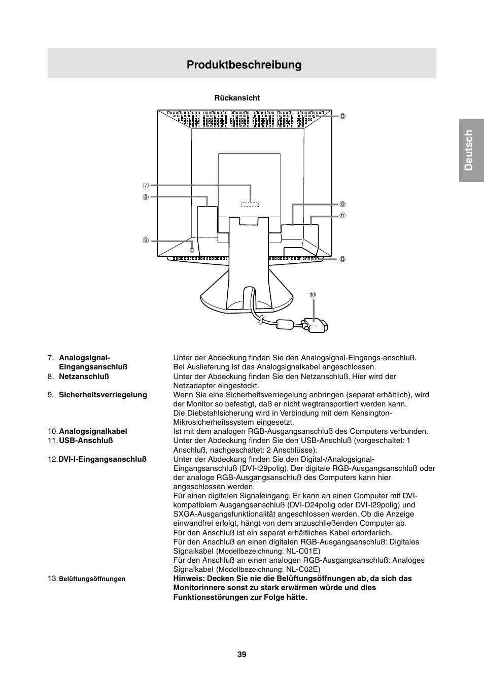 Produktbeschreibung | Sharp LL-T1811W User Manual | Page 39 / 144