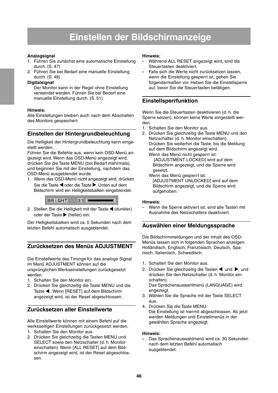 Einstellen der bildschirmanzeige | Sharp LL-T1811W User Manual | Page 46 / 144