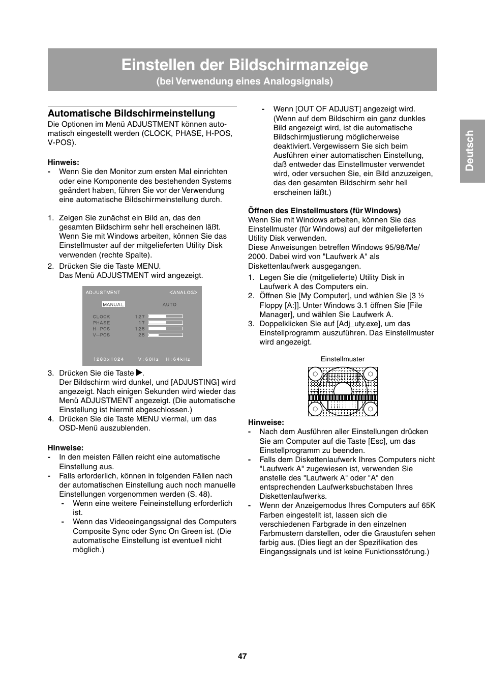 Einstellen der bildschirmanzeige | Sharp LL-T1811W User Manual | Page 47 / 144