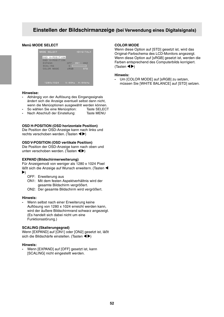 Einstellen der bildschirmanzeige, Bei verwendung eines digitalsignals) | Sharp LL-T1811W User Manual | Page 52 / 144