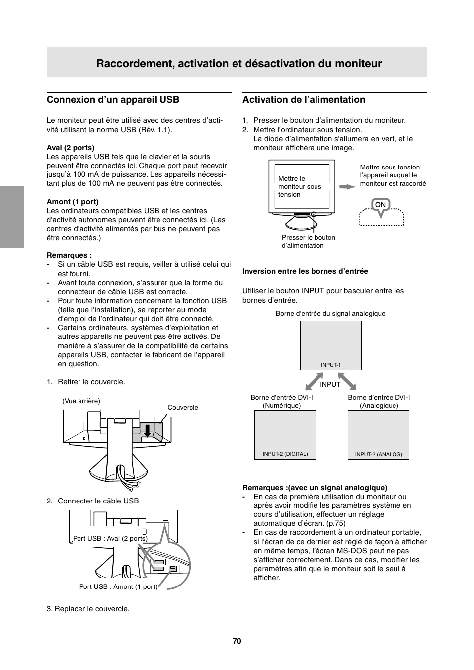 Connexion d’un appareil usb, Activation de l’alimentation | Sharp LL-T1811W User Manual | Page 70 / 144