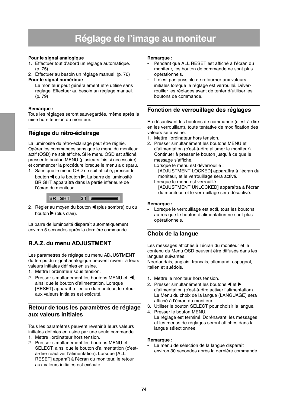 Réglage de l’image au moniteur | Sharp LL-T1811W User Manual | Page 74 / 144