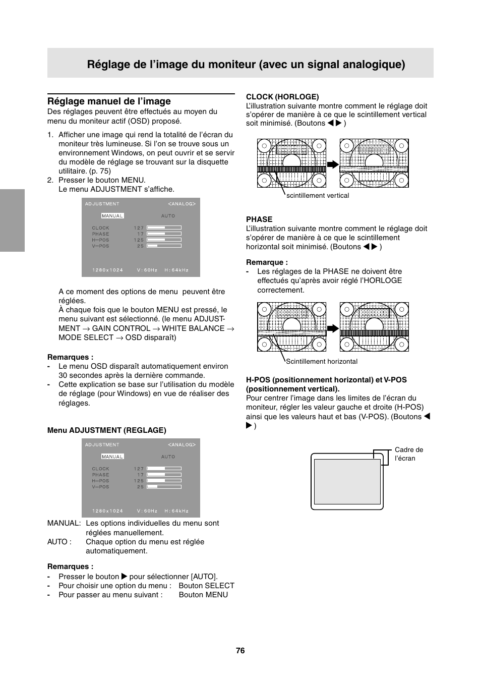 Réglage manuel de l’image | Sharp LL-T1811W User Manual | Page 76 / 144