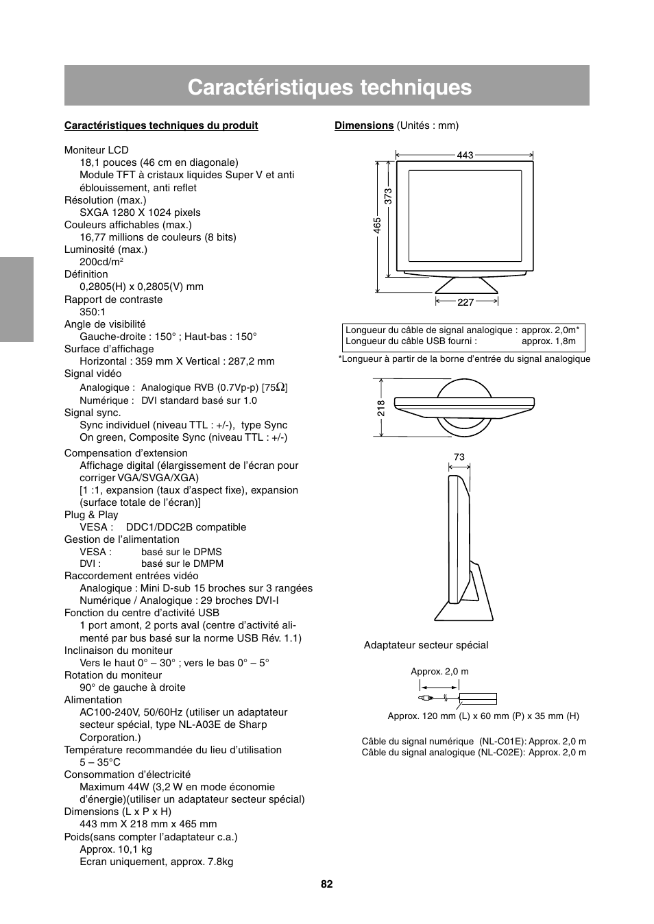 Caractéristiques techniques | Sharp LL-T1811W User Manual | Page 82 / 144