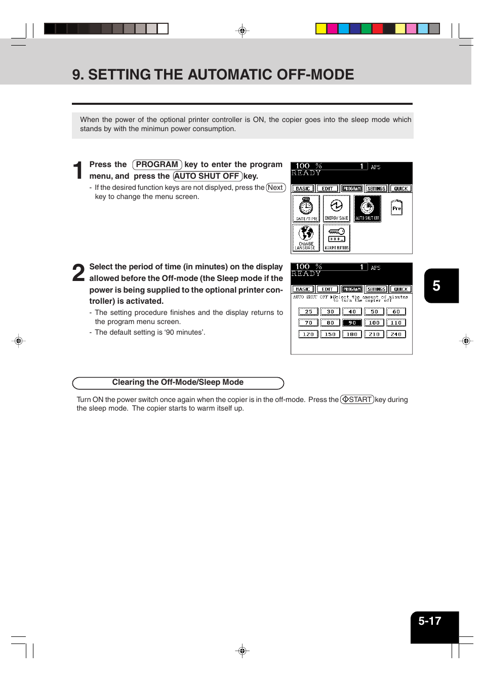 Setting the automatic off-mode | Sharp AR-651 User Manual | Page 107 / 178