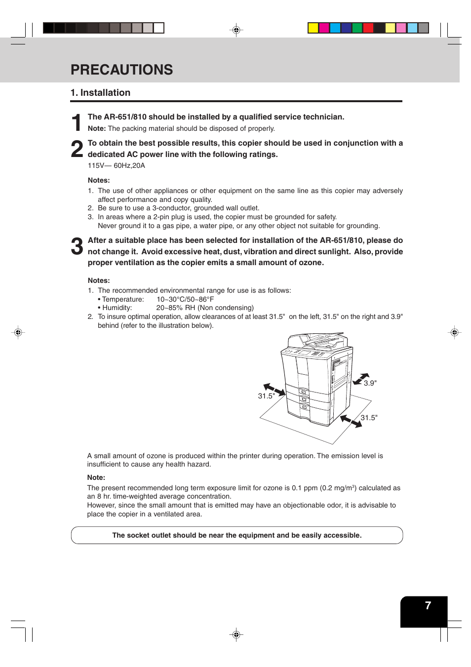 Precautions | Sharp AR-651 User Manual | Page 11 / 178