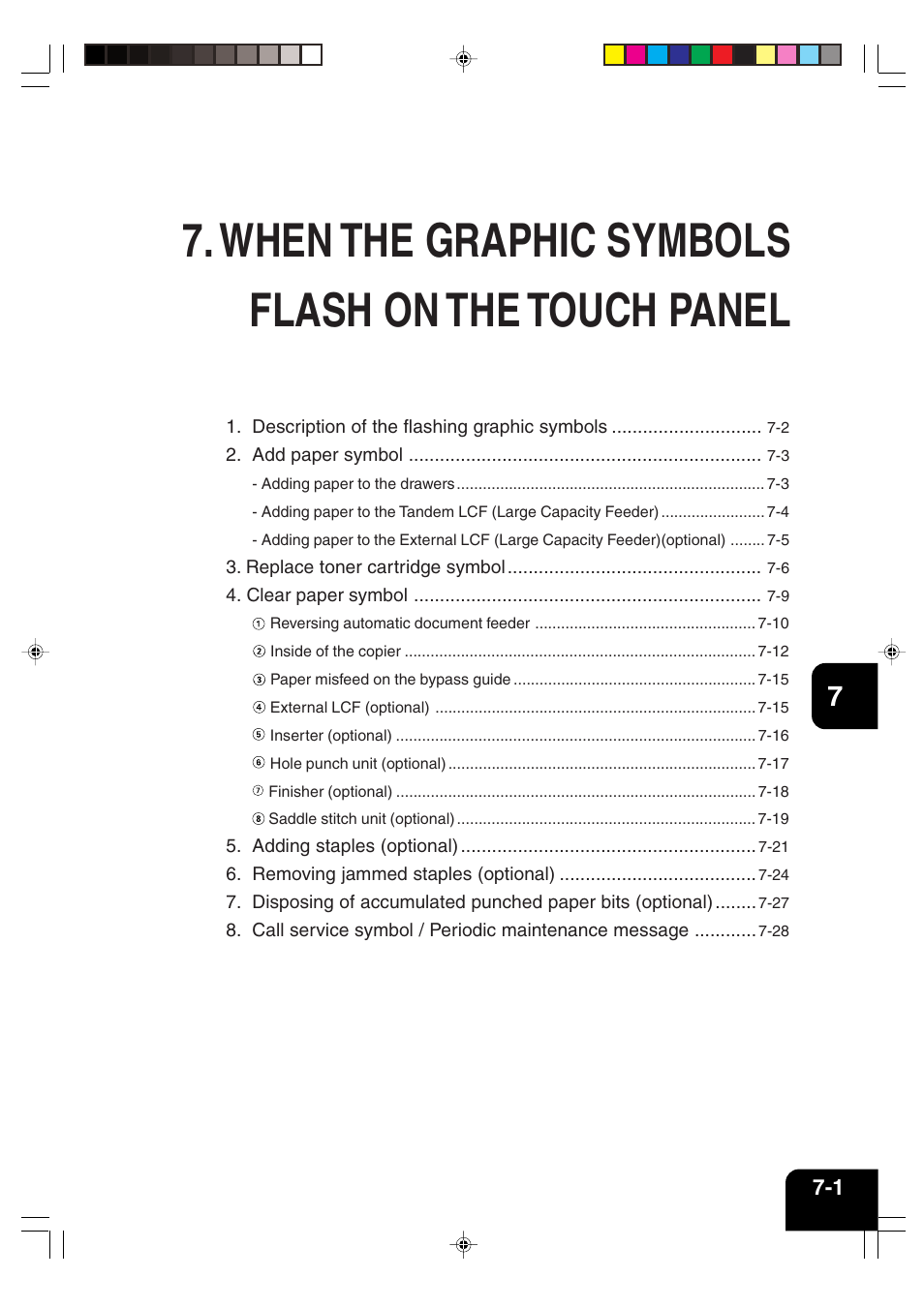 When the graphic symbols flash on the touch panel | Sharp AR-651 User Manual | Page 135 / 178