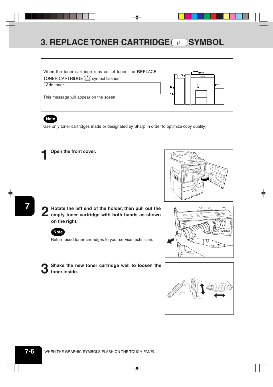 Replace toner cartridge symbol | Sharp AR-651 User Manual | Page 140 / 178