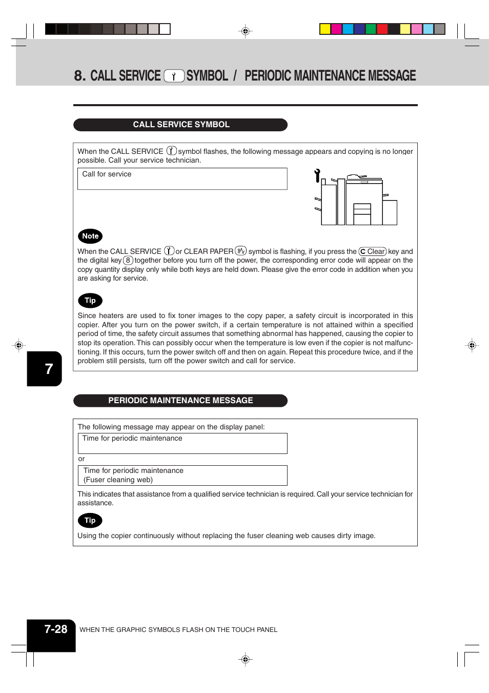 Call service symbol / periodic maintenance message | Sharp AR-651 User Manual | Page 162 / 178