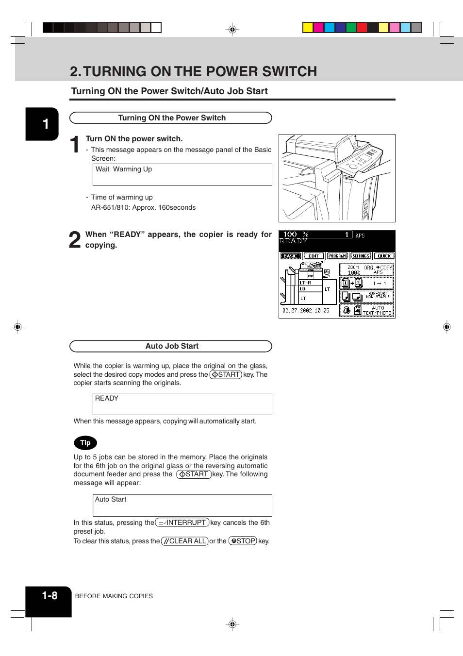 Turning on the power switch | Sharp AR-651 User Manual | Page 22 / 178