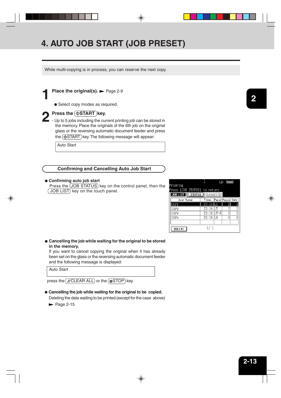 Auto job start (job preset) | Sharp AR-651 User Manual | Page 37 / 178