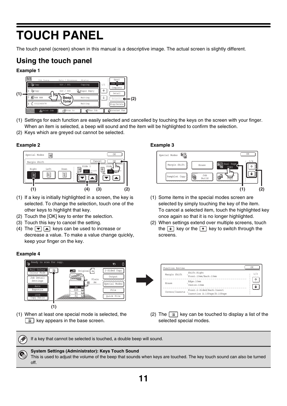 Touch panel, Ge 11), Using the touch panel | Sharp MX-2700N User Manual | Page 12 / 67