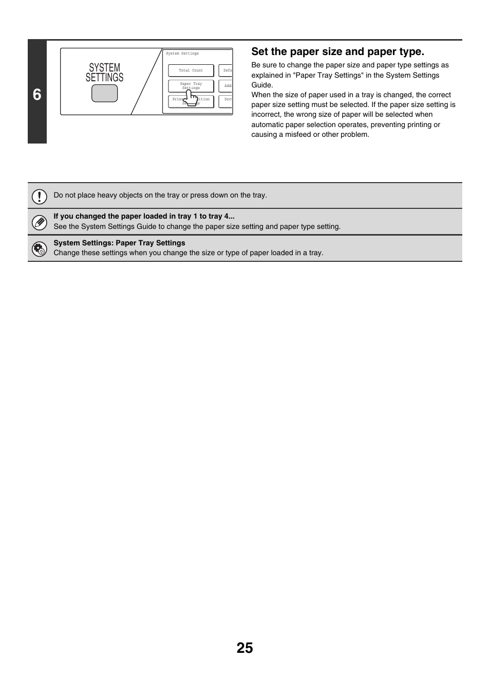 System settings, Set the paper size and paper type | Sharp MX-2700N User Manual | Page 26 / 67