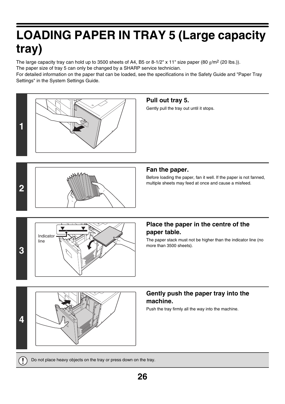 Loading paper in tray 5 (large capacity tray), Ge 26) | Sharp MX-2700N User Manual | Page 27 / 67