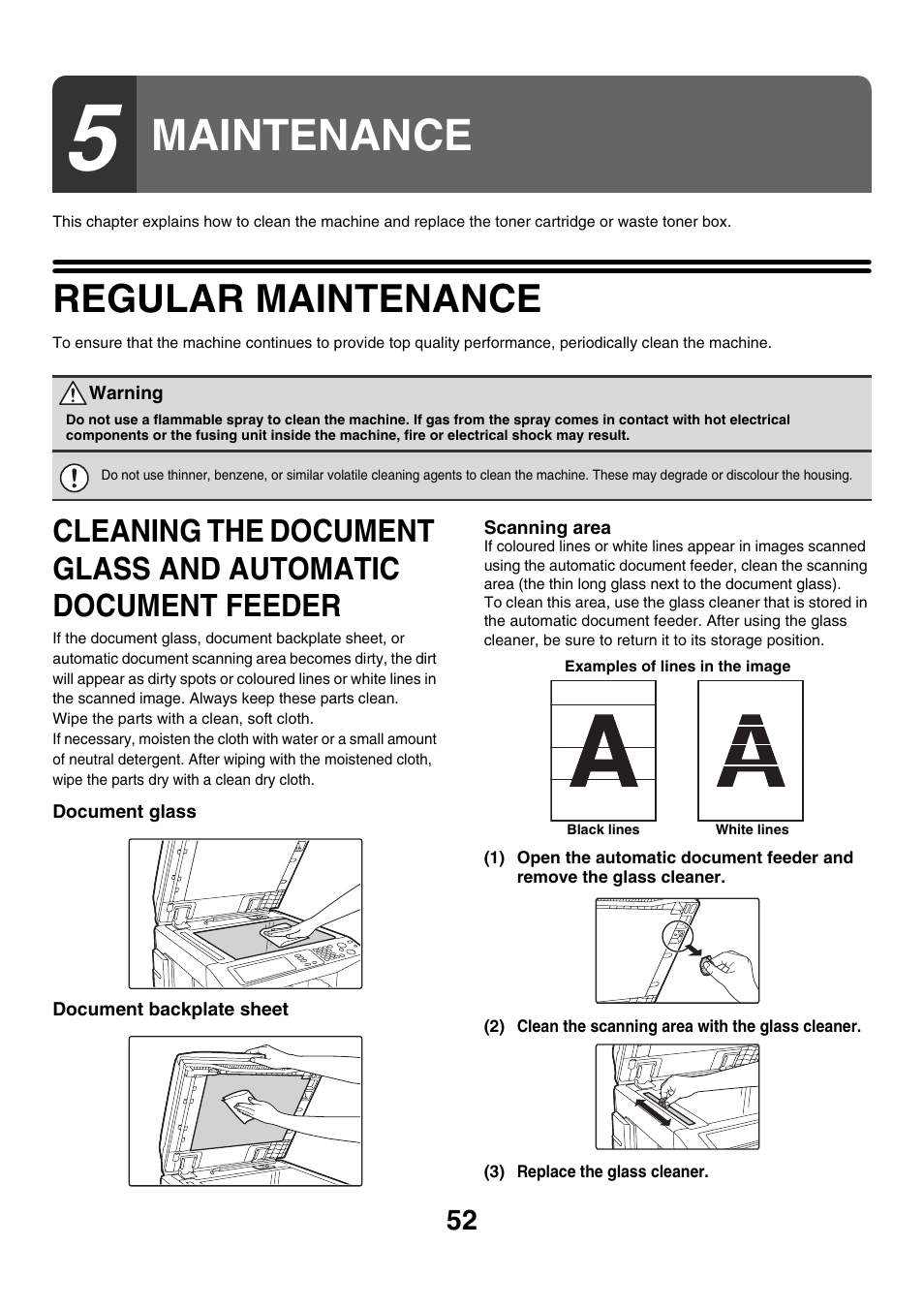 Maintenance, Regular maintenance, Cleaning the document glass and | Automatic document feeder | Sharp MX-2700N User Manual | Page 53 / 67