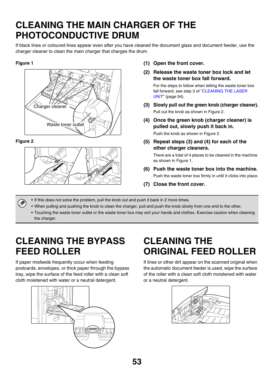 Cleaning the bypass feed roller, Cleaning the original feed roller, Cleaning the main charger of the | Photoconductive drum | Sharp MX-2700N User Manual | Page 54 / 67