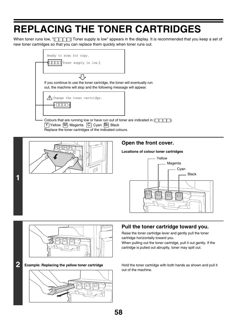 Replacing the toner cartridges | Sharp MX-2700N User Manual | Page 59 / 67