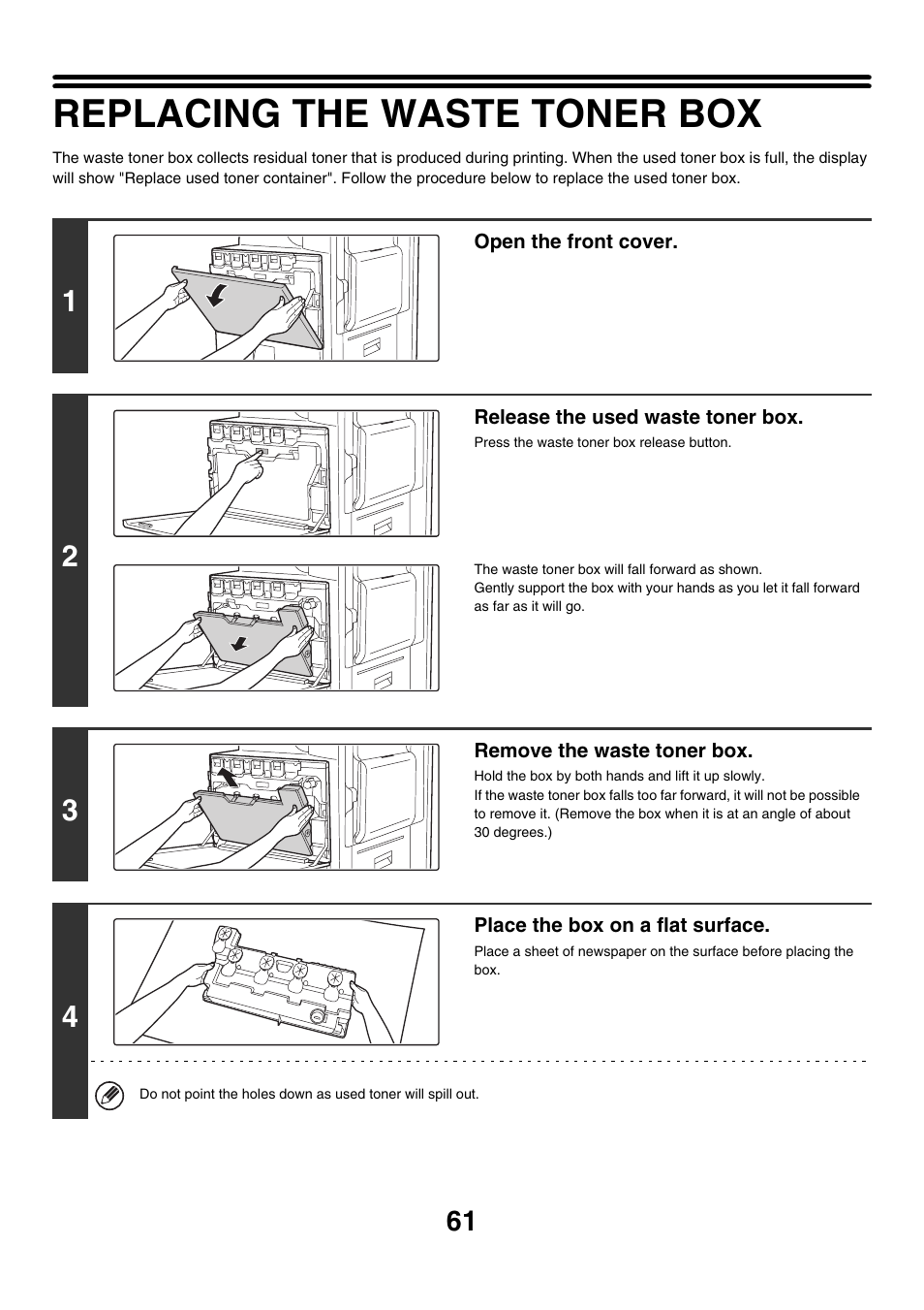 Replacing the waste toner box | Sharp MX-2700N User Manual | Page 62 / 67