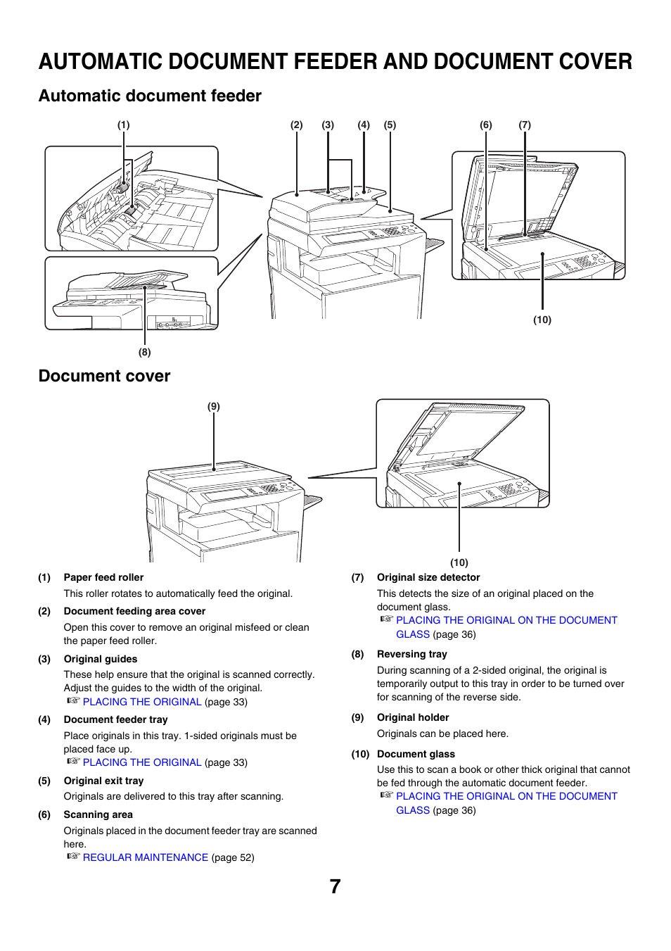 Automatic document feeder and document cover, Automatic document feeder and, Document cover | Automatic document feeder document cover | Sharp MX-2700N User Manual | Page 8 / 67
