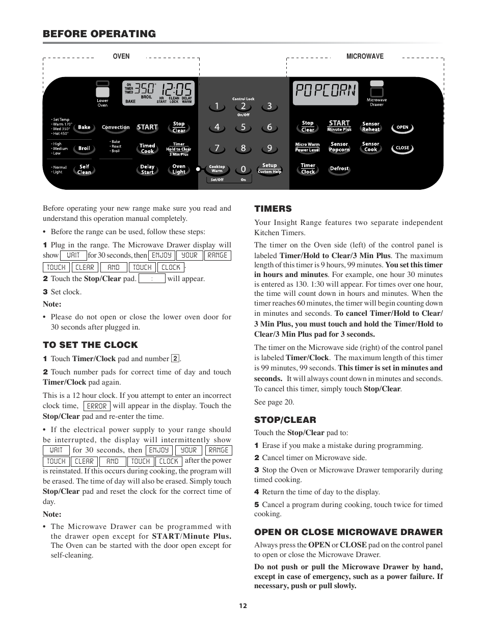 Oven rack instructions, To set the clock, Op/clear | Before operating | Sharp KB-3411J User Manual | Page 12 / 40