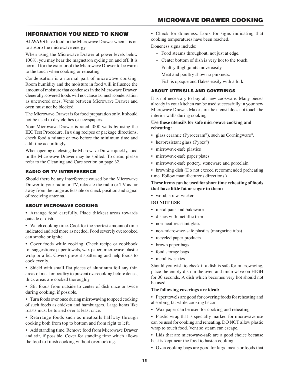 Microwave drawer, Cooking -21, Microwave drawer cooking | You need to know | Sharp KB-3411J User Manual | Page 15 / 40