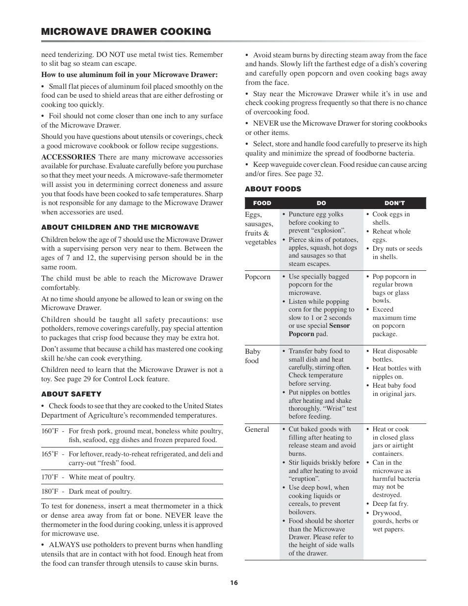 Microwave drawer cooking | Sharp KB-3411J User Manual | Page 16 / 40