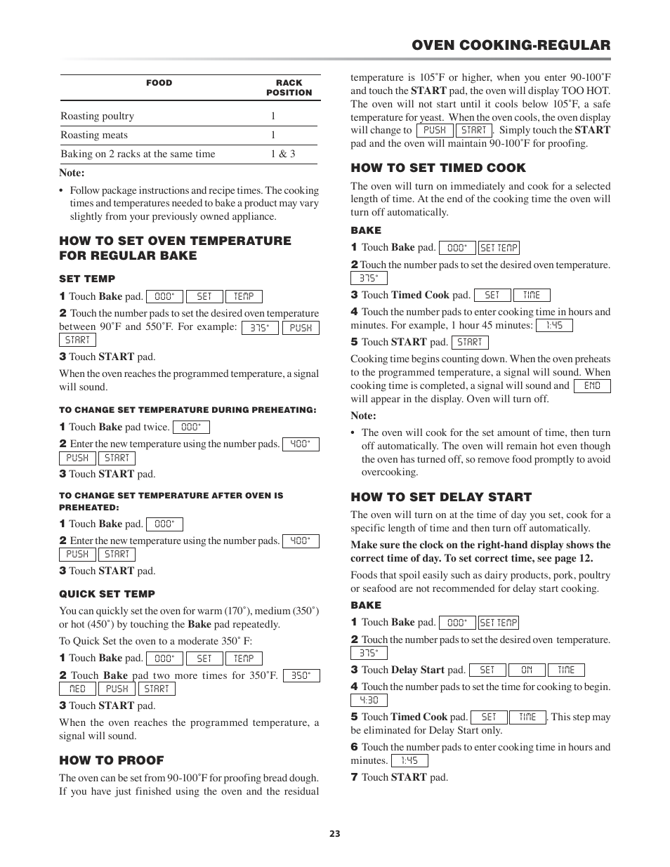 Before using oven, How to set oven temperature for regular bake, Oven cooking-regular | Sharp KB-3411J User Manual | Page 23 / 40