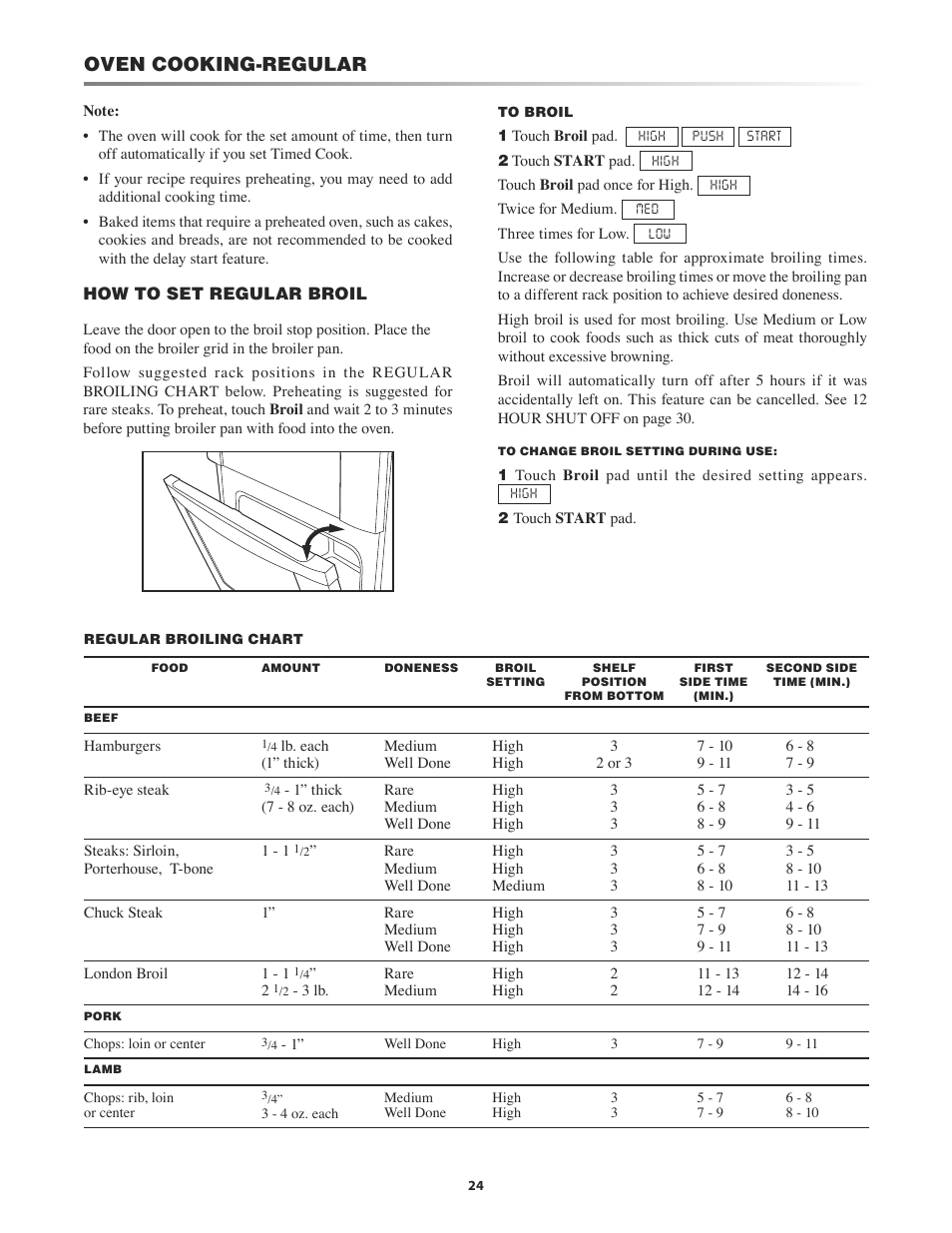 How to set regular broil -25, Oven cooking-regular | Sharp KB-3411J User Manual | Page 24 / 40