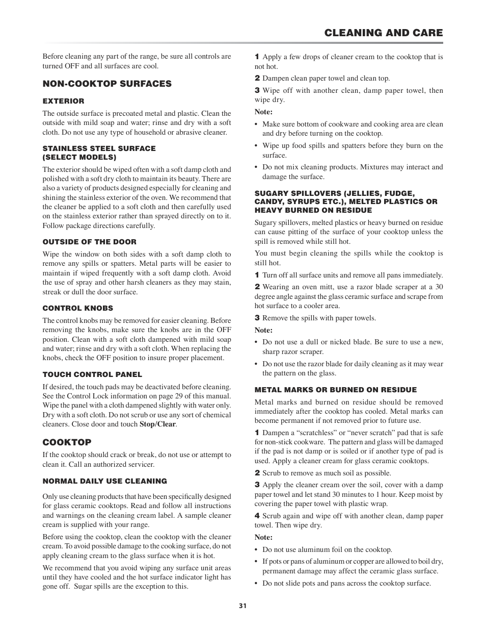 Cleaning and care, Cleaning and care -33, Aces cooktop -32 | Sharp KB-3411J User Manual | Page 31 / 40