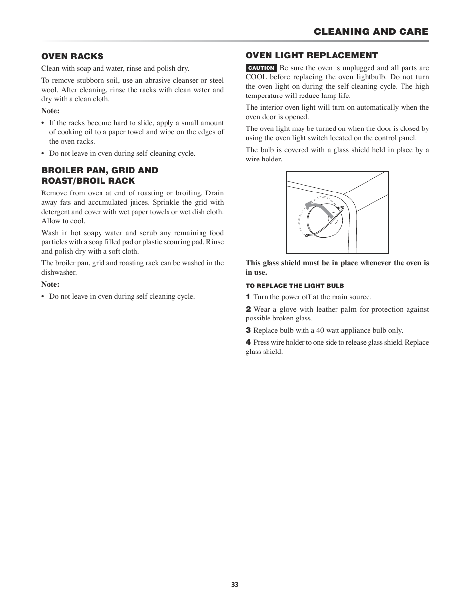 Racks, Light replacement, Auto-touch guide -40 | Cleaning and care | Sharp KB-3411J User Manual | Page 33 / 40