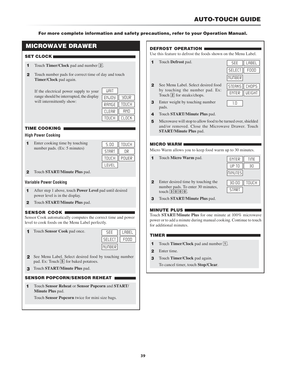 Auto-touch guide, Microwave drawer | Sharp KB-3411J User Manual | Page 39 / 40