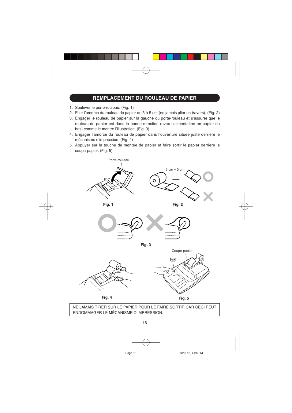 Remplacement du rouleau de papier | Sharp CS-4194H User Manual | Page 18 / 44