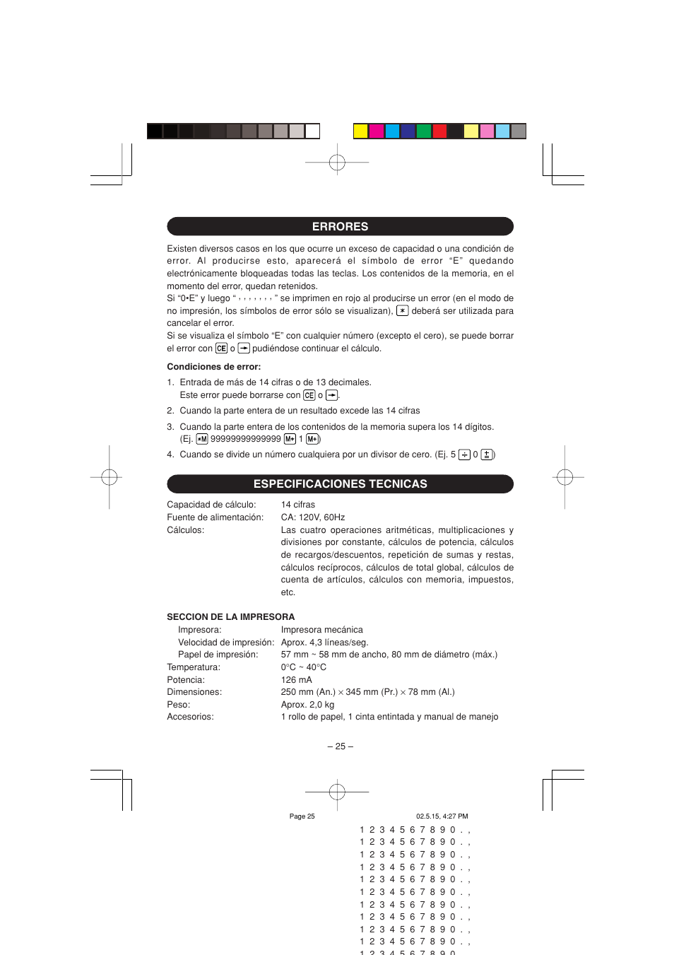 Errores especificaciones tecnicas | Sharp CS-4194H User Manual | Page 27 / 44