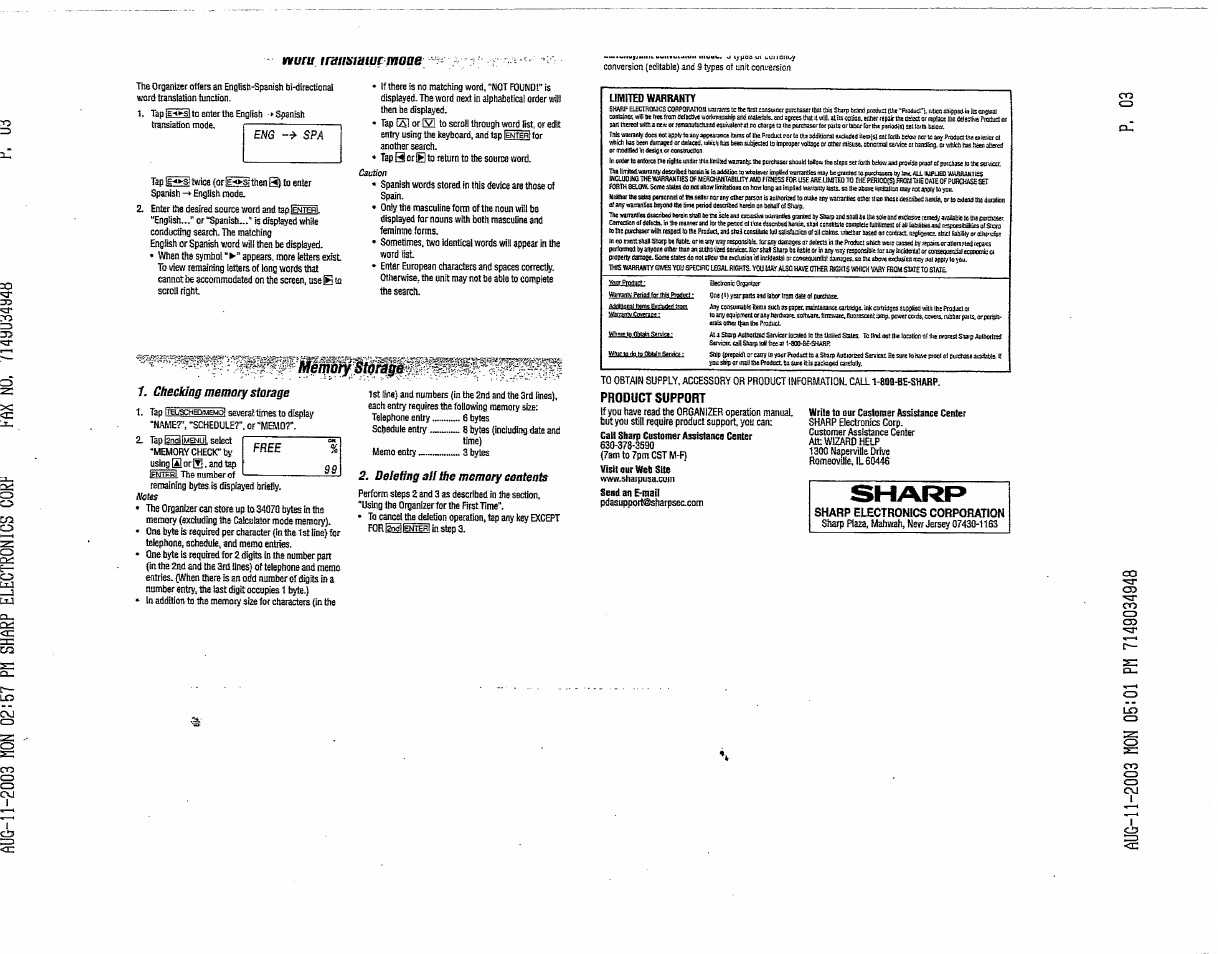 Product support, Пиги transimupmoae | Sharp Y0-P5 User Manual | Page 2 / 2