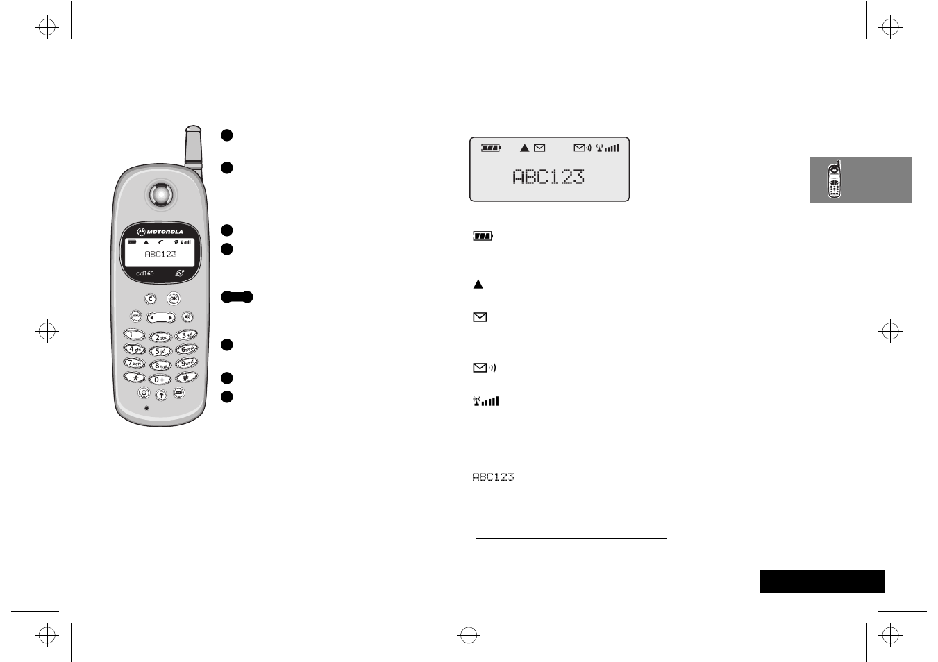 About your phone, battery and sim card | Motorola CD 160 User Manual | Page 15 / 56