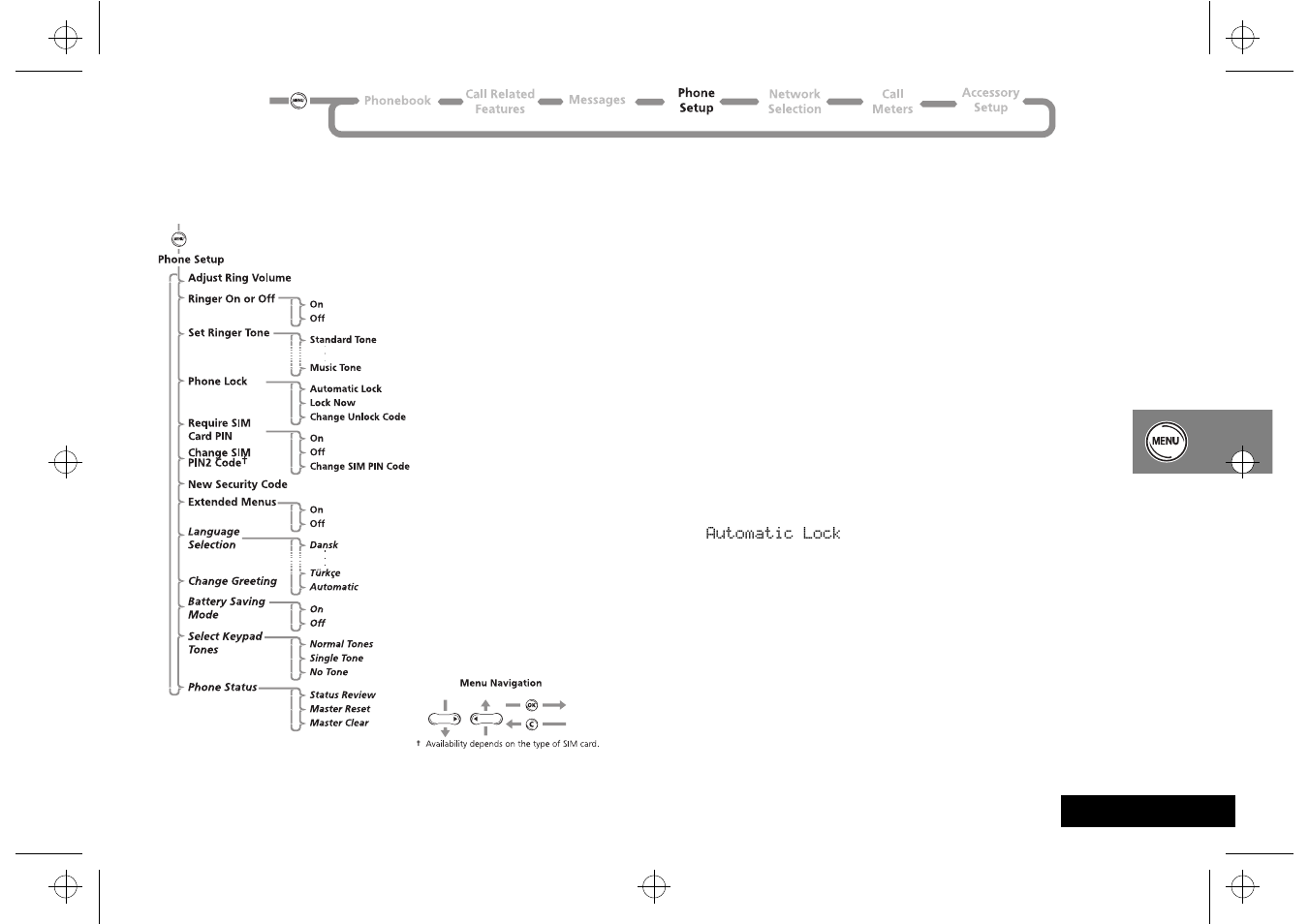 Using the phone setup menu | Motorola CD 160 User Manual | Page 41 / 56