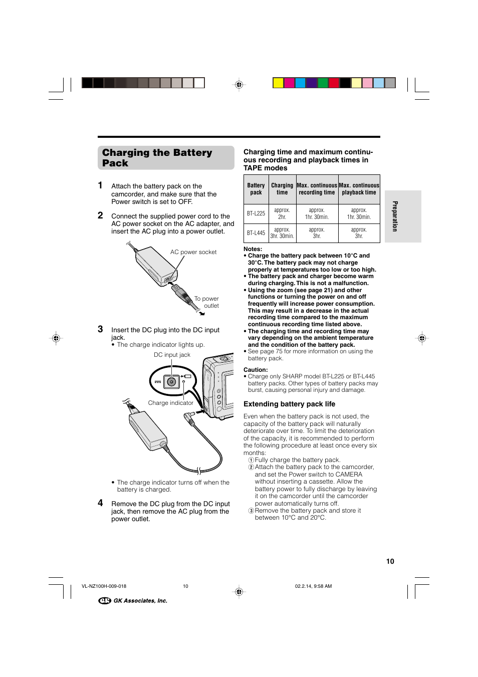 Charging the battery pack 1 | Sharp VL-NZ100S User Manual | Page 21 / 91