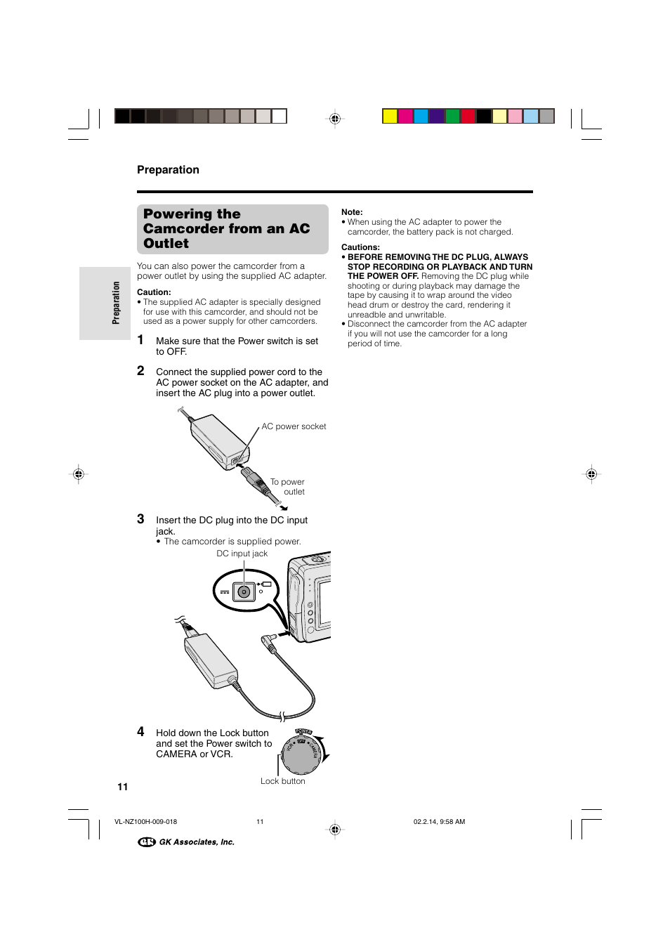 Powering the camcorder from an ac outlet | Sharp VL-NZ100S User Manual | Page 22 / 91