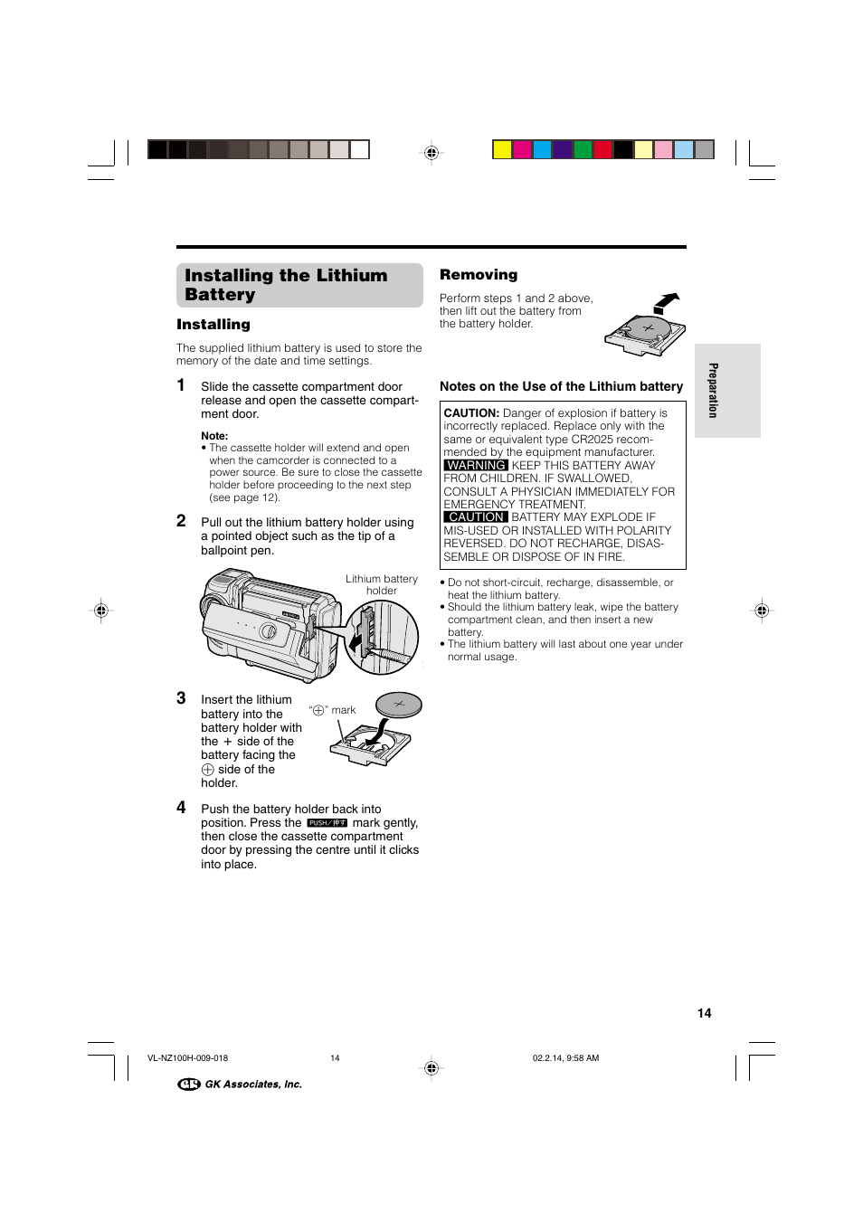 Installing the lithium battery | Sharp VL-NZ100S User Manual | Page 25 / 91