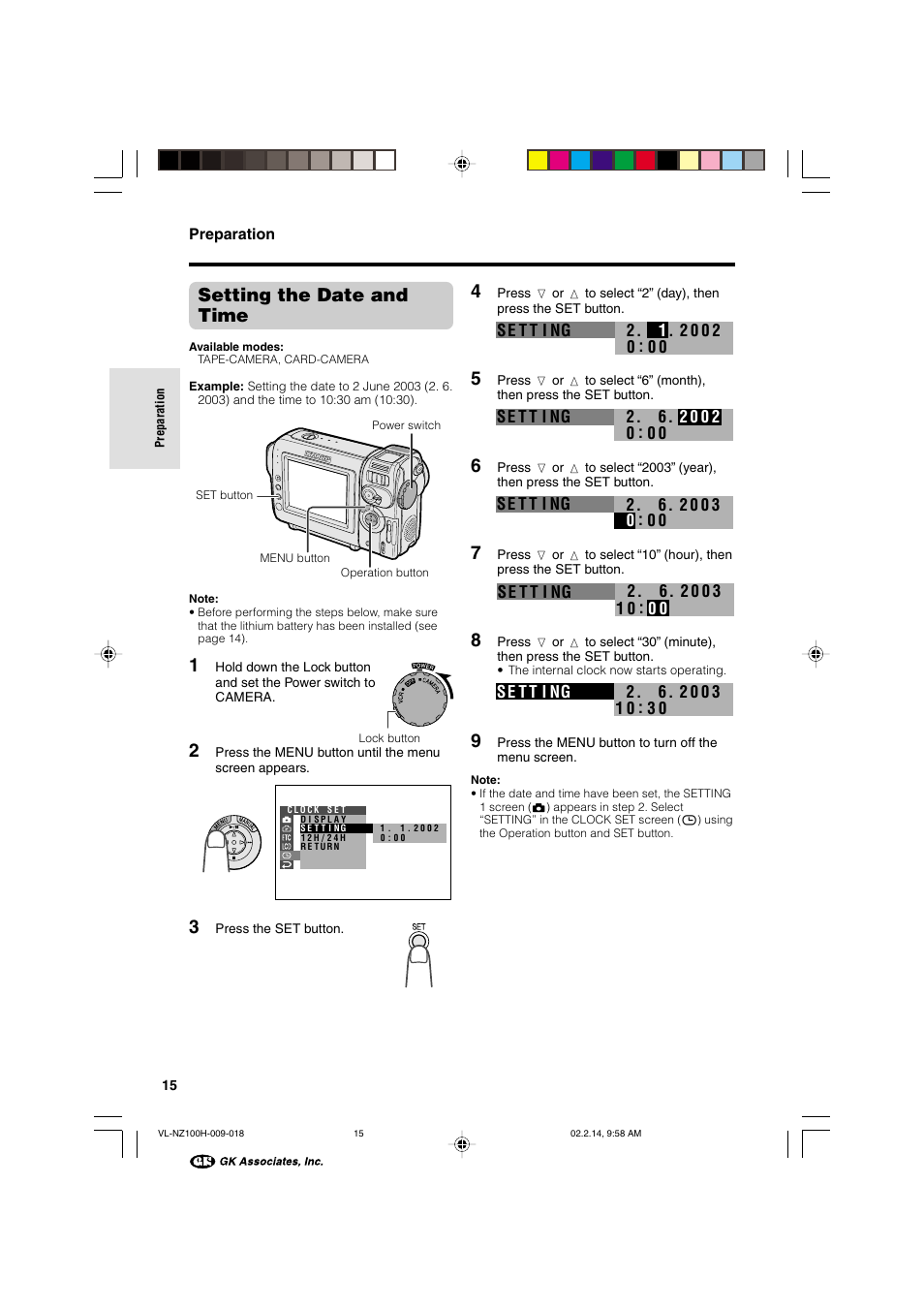 Setting the date and time | Sharp VL-NZ100S User Manual | Page 26 / 91