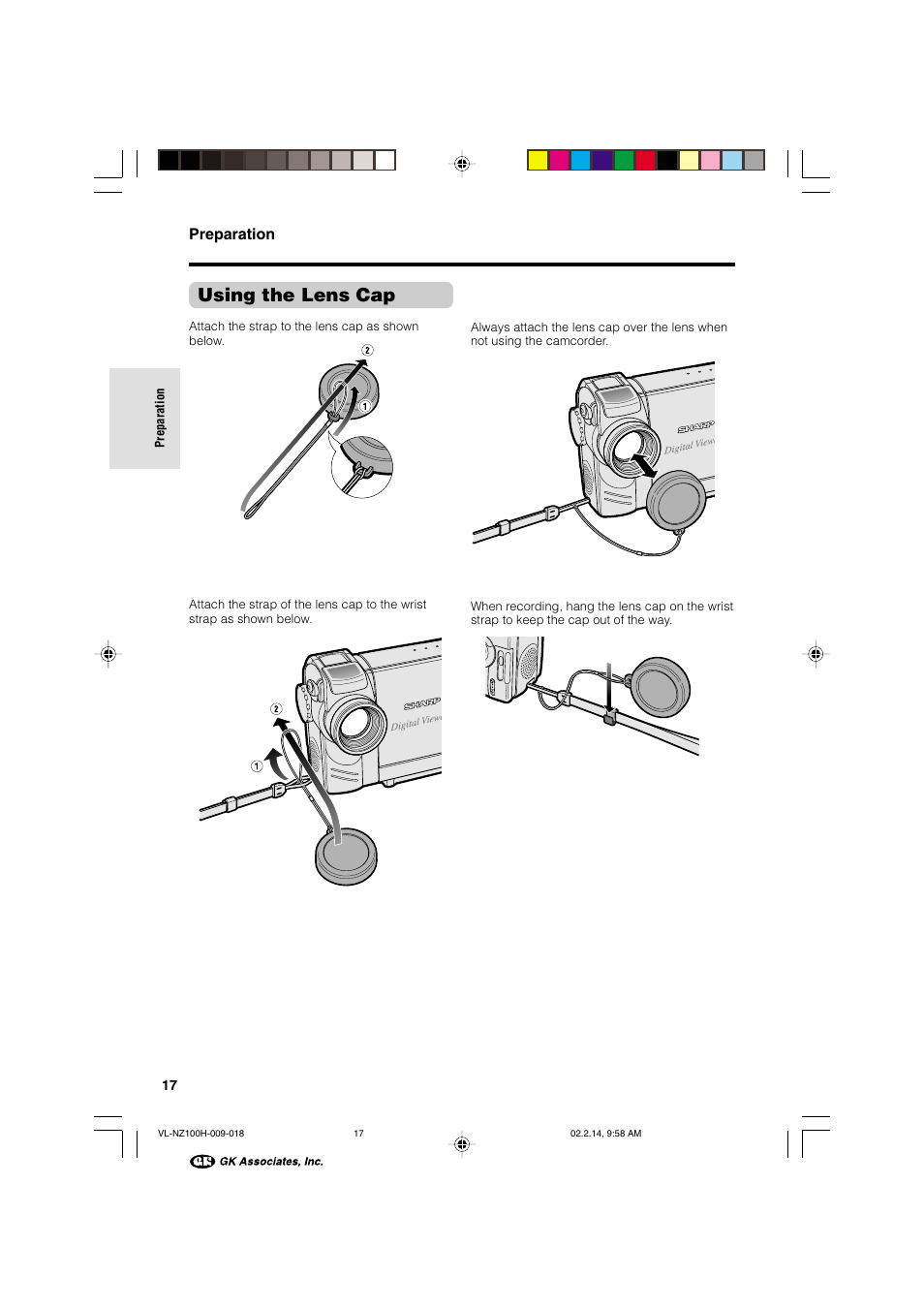 Using the lens cap, Preparation | Sharp VL-NZ100S User Manual | Page 28 / 91