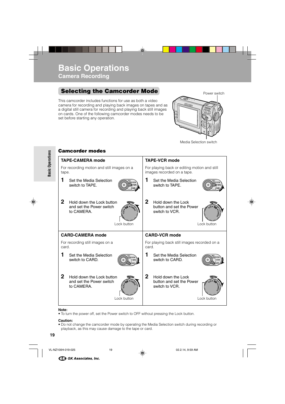 Basic operations, Camera recording selecting the camcorder mode | Sharp VL-NZ100S User Manual | Page 30 / 91